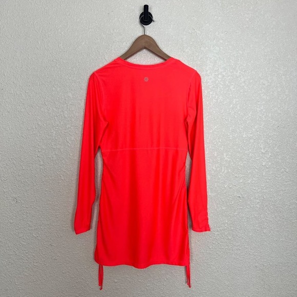 Athleta Neon Athletic Tunic Womens Small Orange Thumbholes Ruched Side - Picture 7 of 12